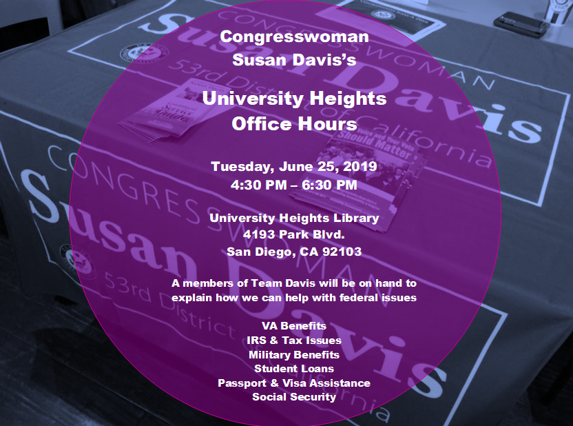 Congresswoman Susan Davis Office Hours San Diego Public Library